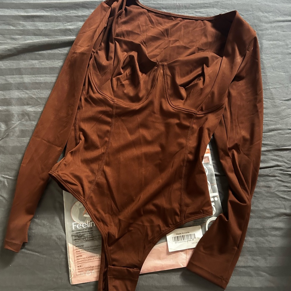 Brown Long Sleeve Bodysuit - Feelingirl